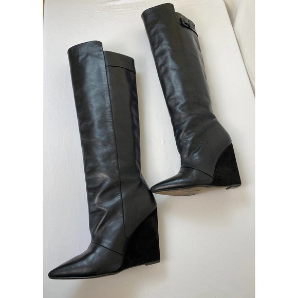 Zara Black Leather Pointed Toe Block-Heel Boots knee high boots 39 - Picture 3 of 7